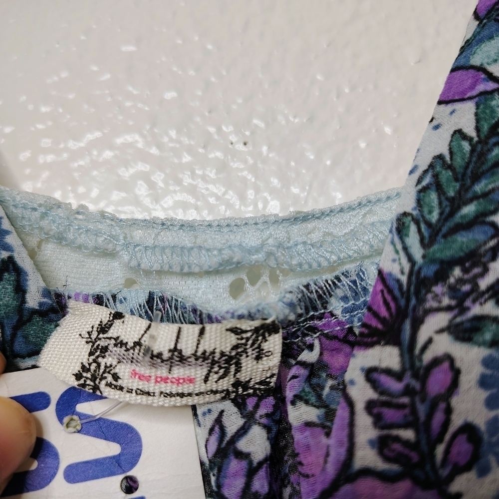 Free People Women's Purple and Blue Floral Croptop Babydoll Camisole Sz L NWOT - Picture 3 of 12